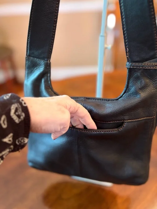 HOBO Black Integrated Leather Strap Crossbody Bag with Brass Accent - Picture 3 of 10